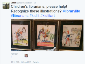 Screenshot of a tweet: Children's librarians, please help. Recognize these illustrations?