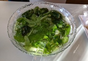 punch bowl with mint leaves