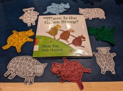 Where is the Green Sheep? surrounded by felt board sheep
